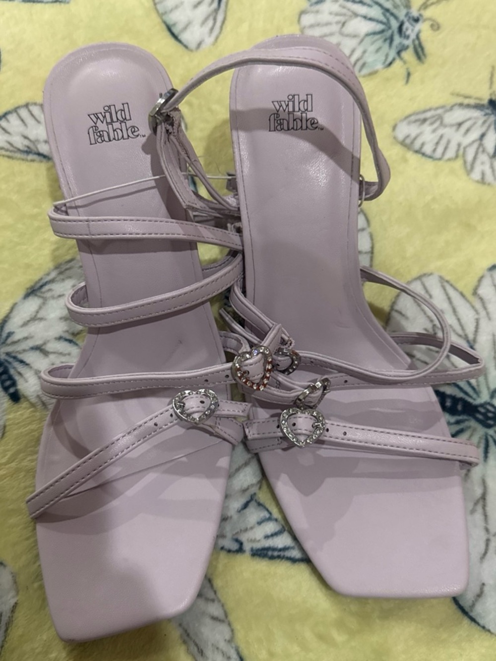 wild fable Pale Lavender Strappy Heeled Sandals with Heart Charms